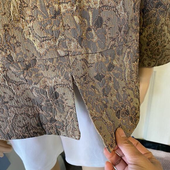 Vintage Perceptions Women 14 Formal Jack Beige Gold Floral Textured Rockabilly - Picture 8 of 8